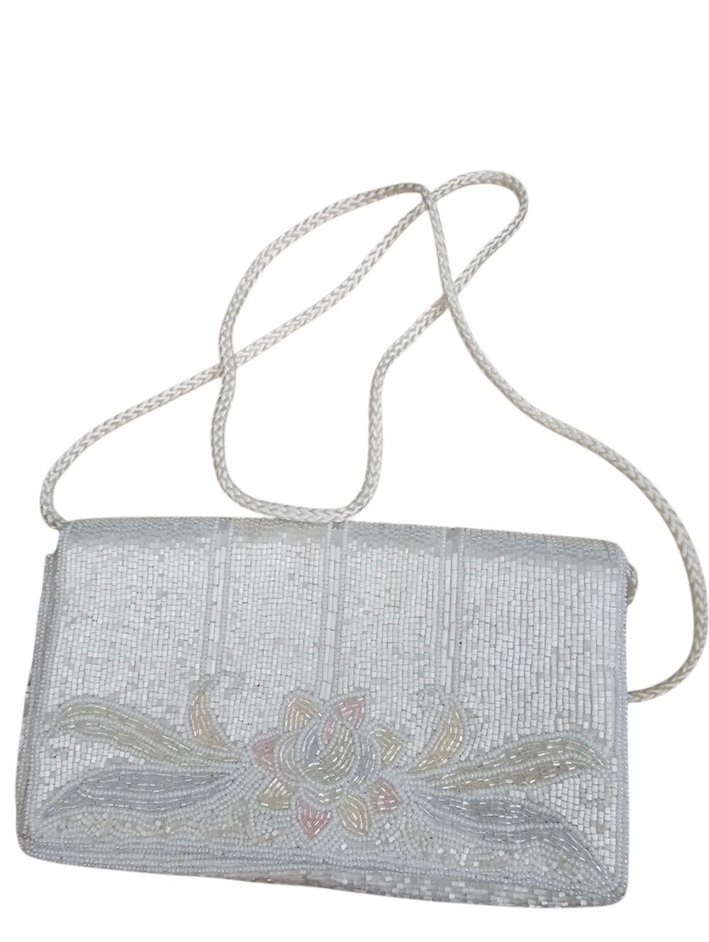💰White Beaded Floral Evening Crossbody Bag